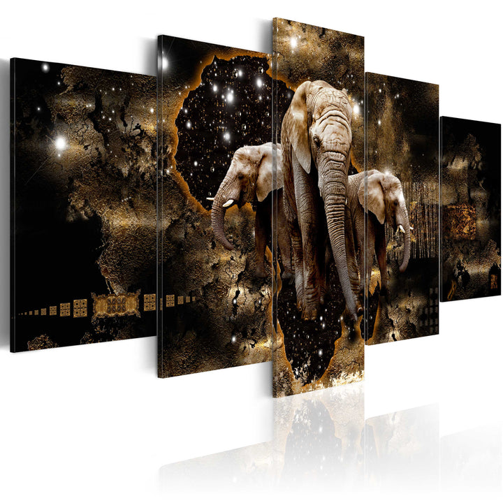 Tavla - Canvastavla - Gyllene elefanter, 5 delar