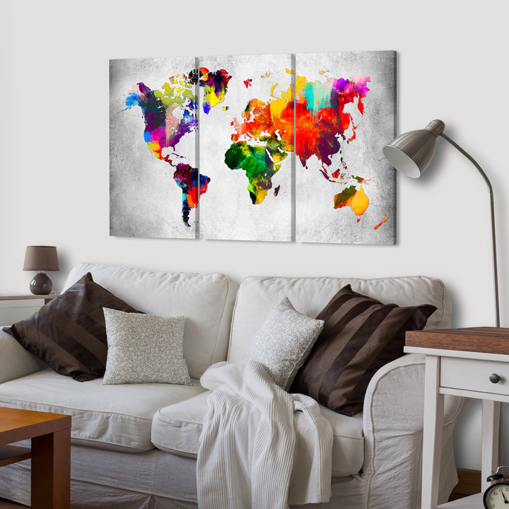 Tavla - Canvastavla - Världskarta som ett konstverk, 3 delar