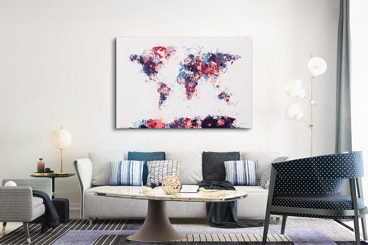 Premium Canvastavla - Världskarta Abstrakt Rödblå (Karta, Världen)